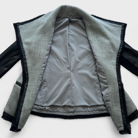 VINCE Womens Blazer Size 2 Heather Gray Black Leather Sleeves Shawl Collar NWOT - Picture 11 of 16